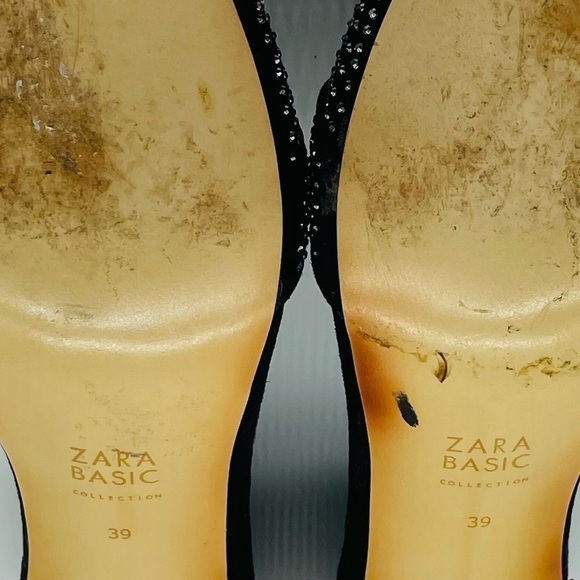 Zara Black Velvet Studded Cutout Heels, Sz EU 39 - Picture 11 of 12